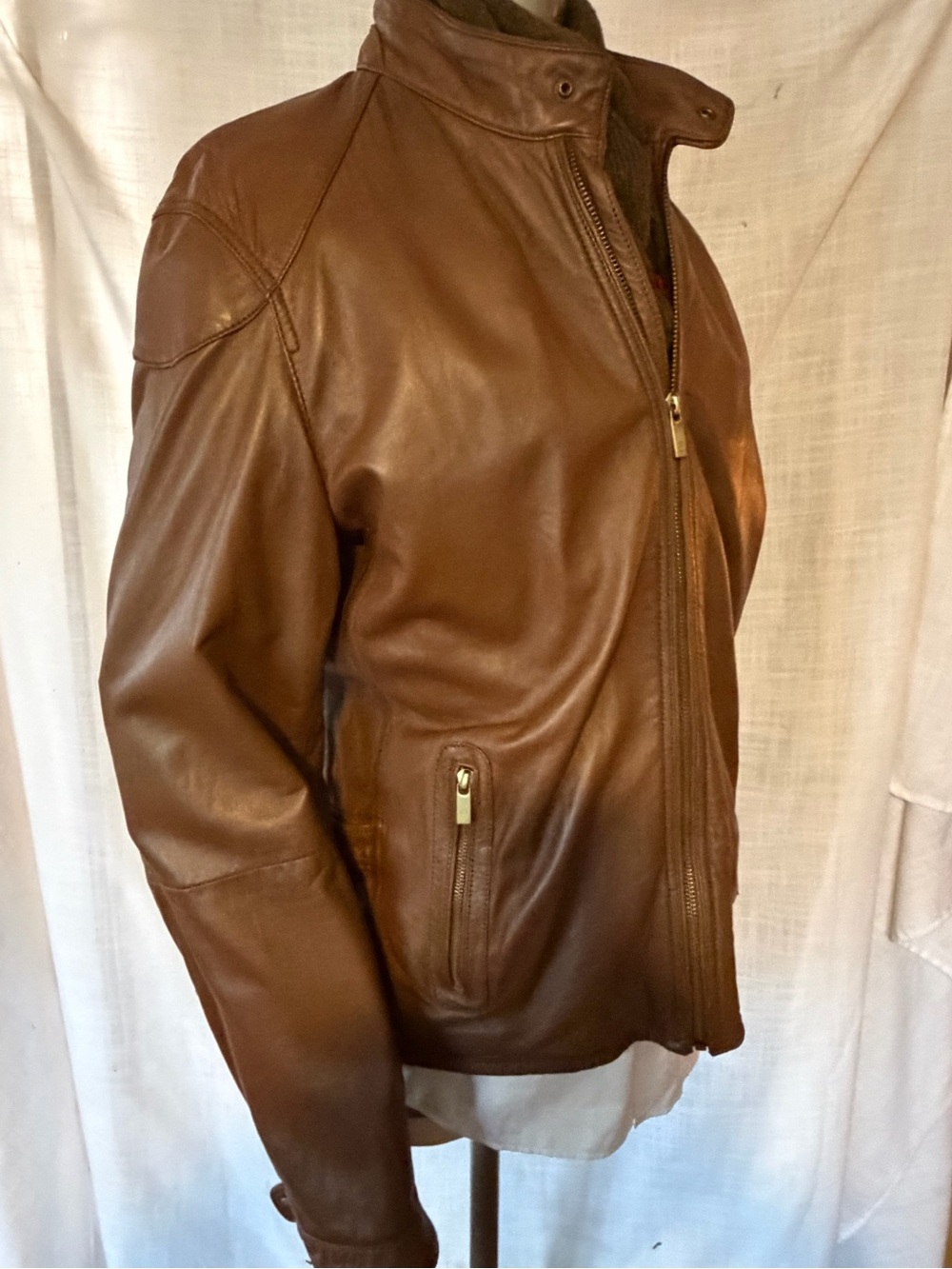 Massimo Dutti xl Men's Brown Leather Zip Moto Jacket